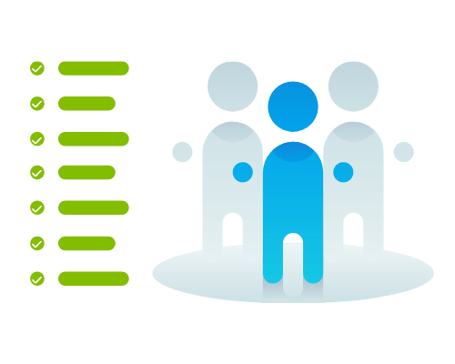 graphic of three abstract people and a checklist